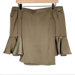 Sugar+Lips gold brown satin 3/4 bell sleeve off shoulder peasant blouse size XS